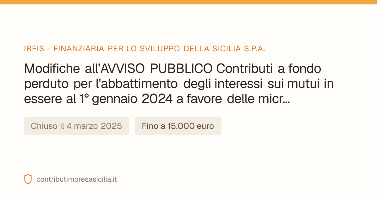 Modifiche all’AVVISO PUBBLICO Contributi a fondo perduto per l ...